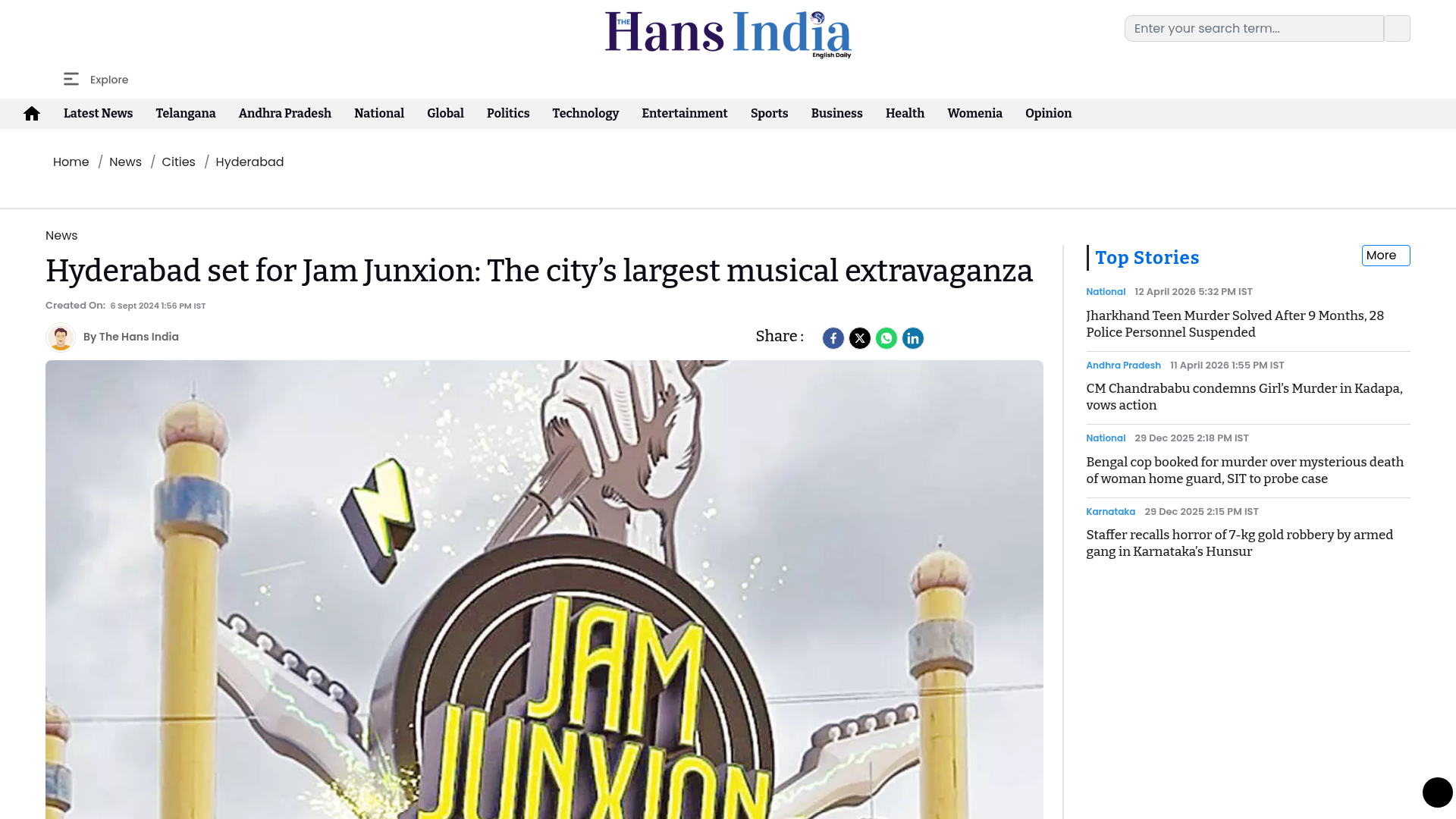 The Hans India press cutout — Hyderabad set for Jam Junxion: The city's largest musical extravaganza