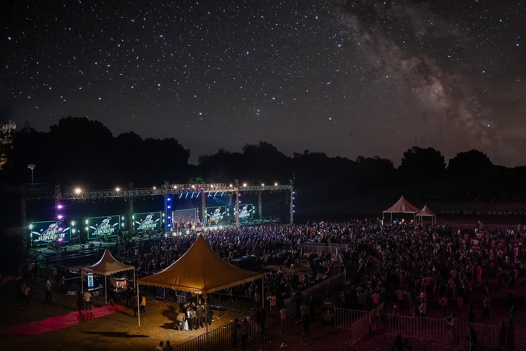 Vizag night sky over the festival grounds